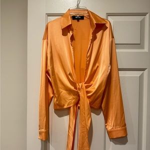 Miss Lola Satin Orange Tie Front Top